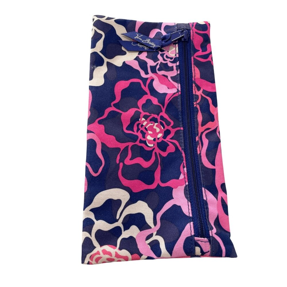 Vera Bradley Floral Pattern Zip Pouch Clutch Wallet Navy Pink Lightweight Canvas